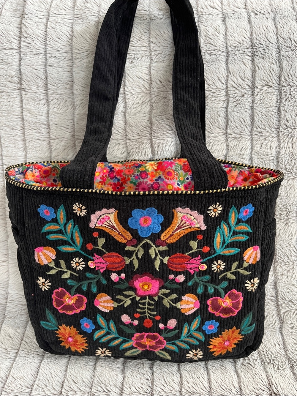 Floral Multicolor Tote Bag in Corduroy